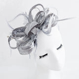 Silver shimmer crystal feather fascinator hat - House of Hats