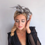 Silver shimmer crystal feather fascinator hat - House of Hats