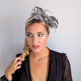 Silver shimmer crystal feather fascinator hat - House of Hats
