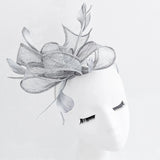 Silver shimmer feather fascinator hat - House of Hats