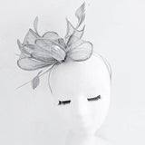 Silver shimmer feather fascinator hat - House of Hats