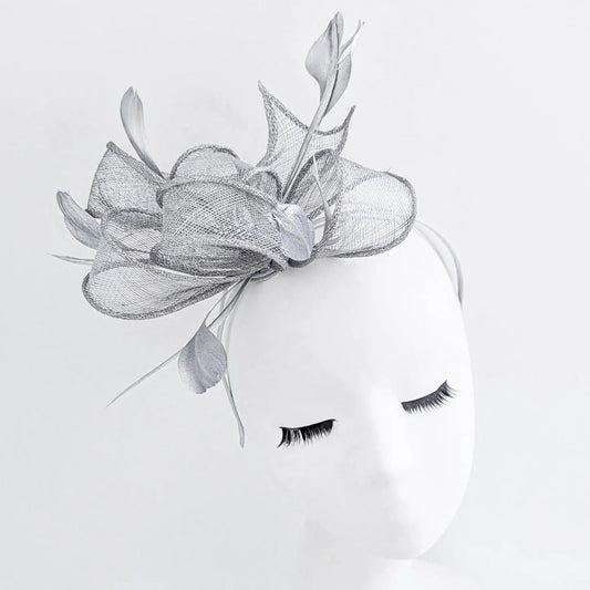 Silver shimmer feather fascinator hat - House of Hats