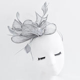 Silver shimmer feather fascinator hat - House of Hats