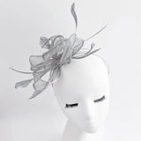 Silver shimmer feather fascinator hat - House of Hats