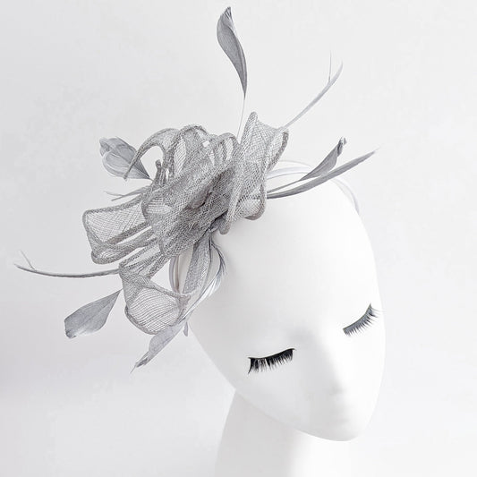 Silver shimmer feather fascinator hat - House of Hats