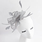 Silver shimmer feather fascinator hat - House of Hats