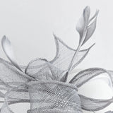 Silver shimmer feather fascinator hat - House of Hats