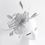 Silver shimmer feather fascinator hat - House of Hats