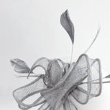 Silver shimmer feather fascinator hat - House of Hats