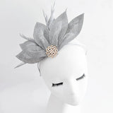 Silver shimmer feather petal fan fascinator hat - House of Hats