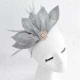 Silver shimmer feather petal fan fascinator hat - House of Hats