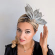 Silver shimmer feather petal fan fascinator hat - House of Hats