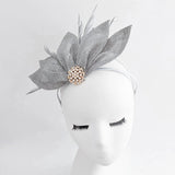 Silver shimmer feather petal fan fascinator hat - House of Hats