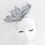 Silver shimmer feather petal fan fascinator hat - House of Hats