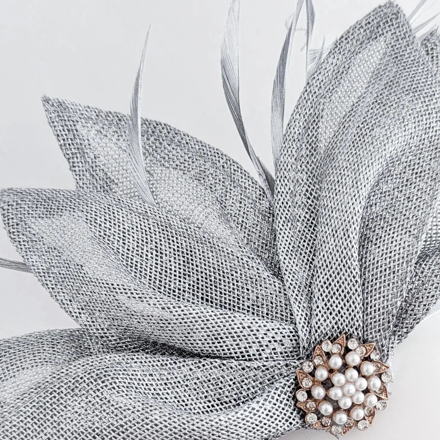 Silver shimmer feather petal fan fascinator hat - House of Hats