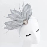 Silver shimmer feather petal fan fascinator hat - House of Hats