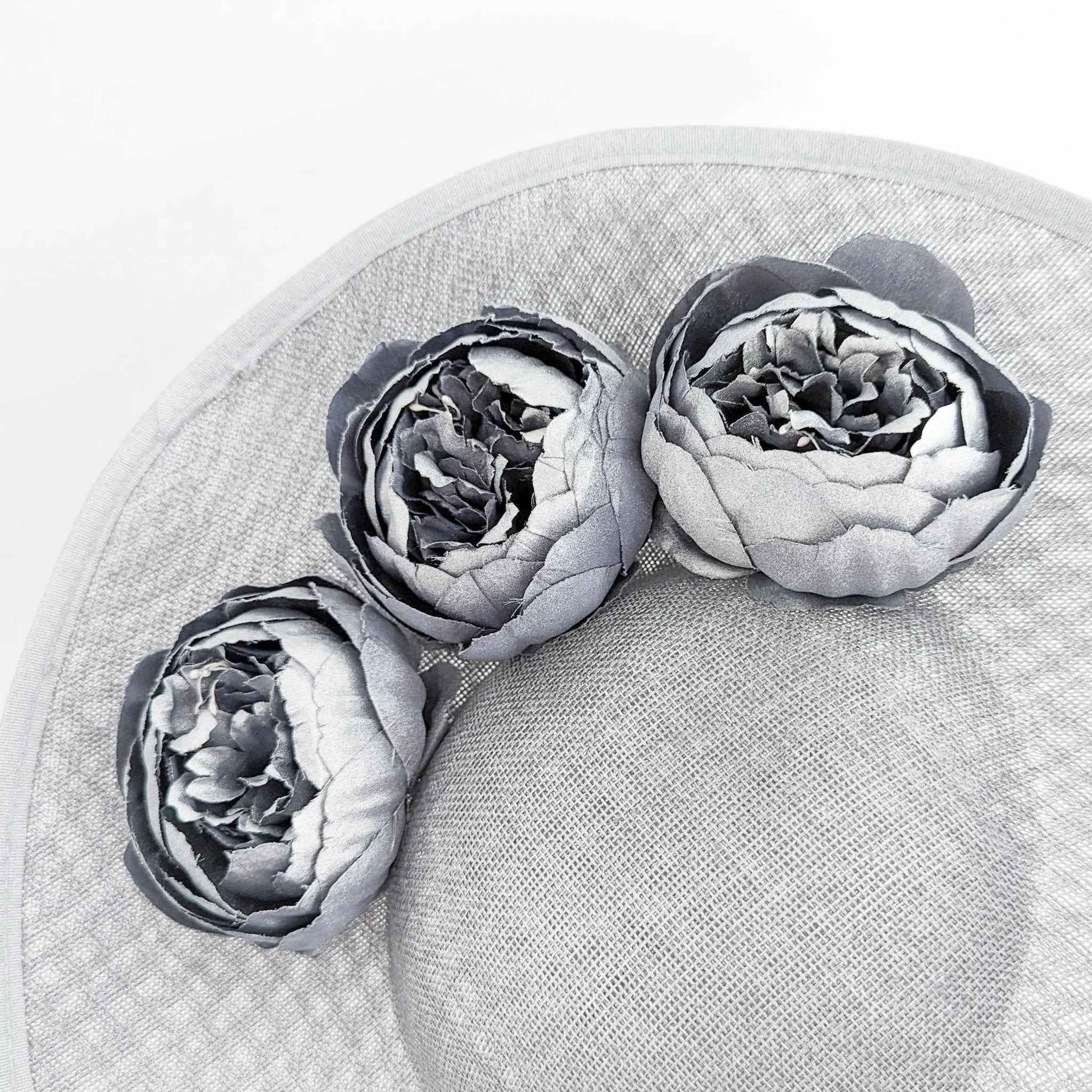 Silver shimmer flower large saucer disc fascinator hat - House of Hats