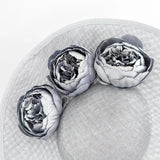 Silver shimmer flower large saucer disc fascinator hat - House of Hats