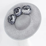 Silver shimmer flower large saucer disc fascinator hat - House of Hats