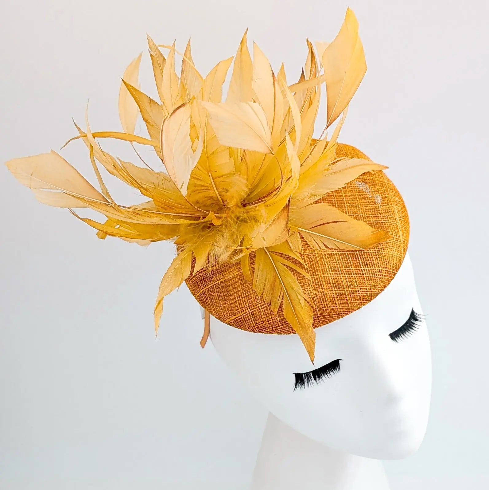 Tangerine orange feather fascinator hat - House of Hats