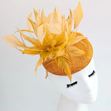 Tangerine orange feather fascinator hat - House of Hats