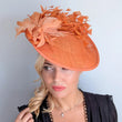 Terracotta dusty orange large feather disc fascinator hat - House of Hats