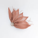 Terracotta dusty pink feather petal fan fascinator hat - House of Hats