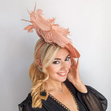 Terracotta dusty pink large feather saucer disc fascinator hat - House of Hats