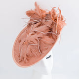 Terracotta dusty pink large feather saucer disc fascinator hat - House of Hats