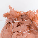 Terracotta dusty pink large feather saucer disc fascinator hat - House of Hats