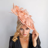 Terracotta dusty pink large feather saucer disc fascinator hat - House of Hats