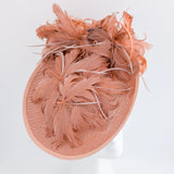 Terracotta dusty pink large feather saucer disc fascinator hat - House of Hats
