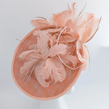 Terracotta dusty pink large feather saucer disc fascinator hat - House of Hats