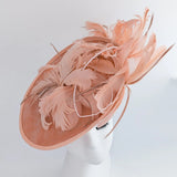 Terracotta dusty pink large feather saucer disc fascinator hat - House of Hats