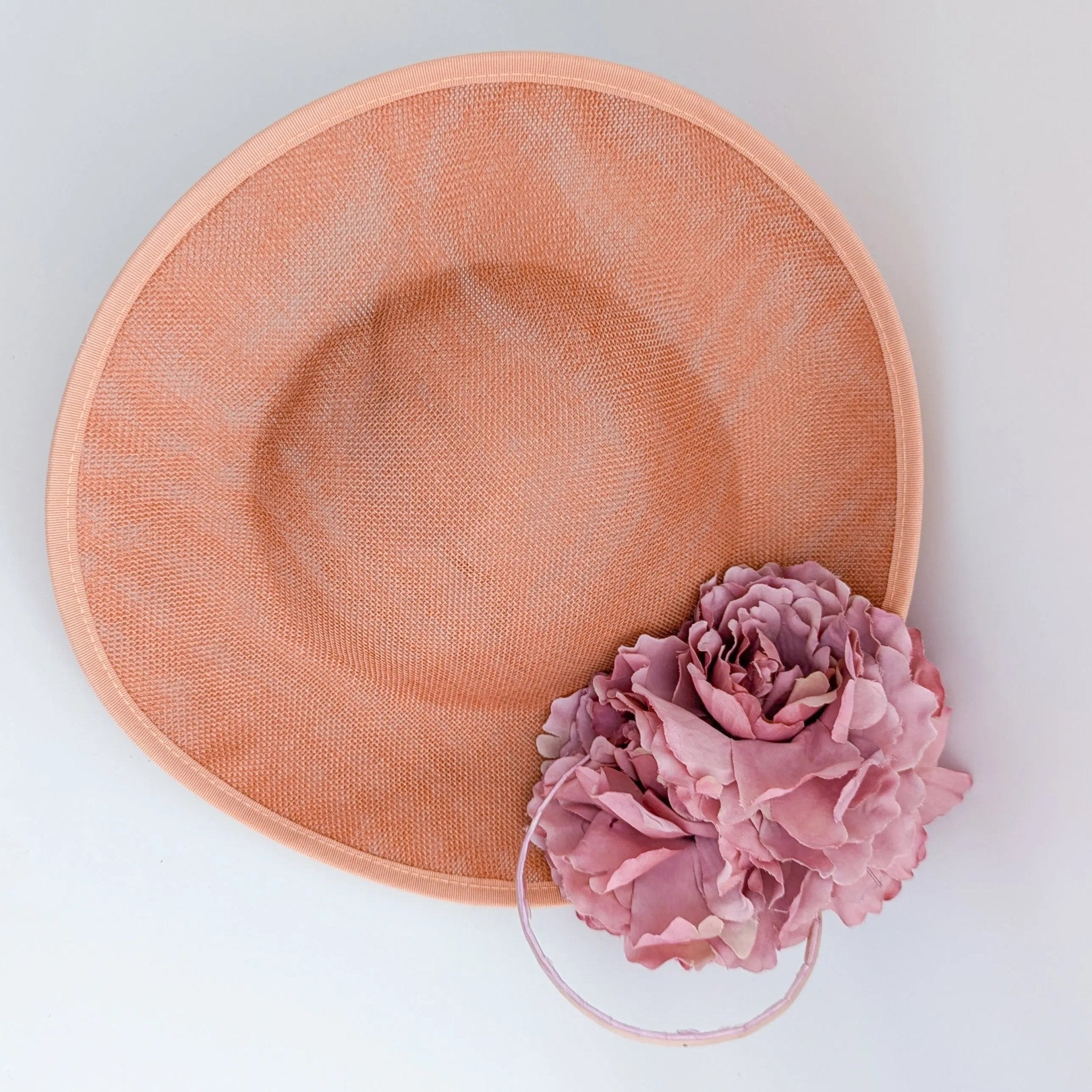 Terracotta dusty pink large flower saucer disc fascinator hat - House of Hats