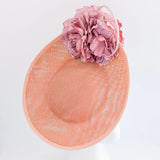 Terracotta dusty pink large flower saucer disc fascinator hat - House of Hats