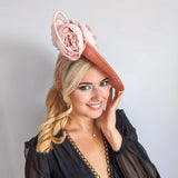 Terracotta dusty pink large flower saucer disc fascinator hat - House of Hats