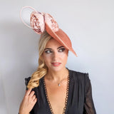 Terracotta dusty pink large flower saucer disc fascinator hat - House of Hats