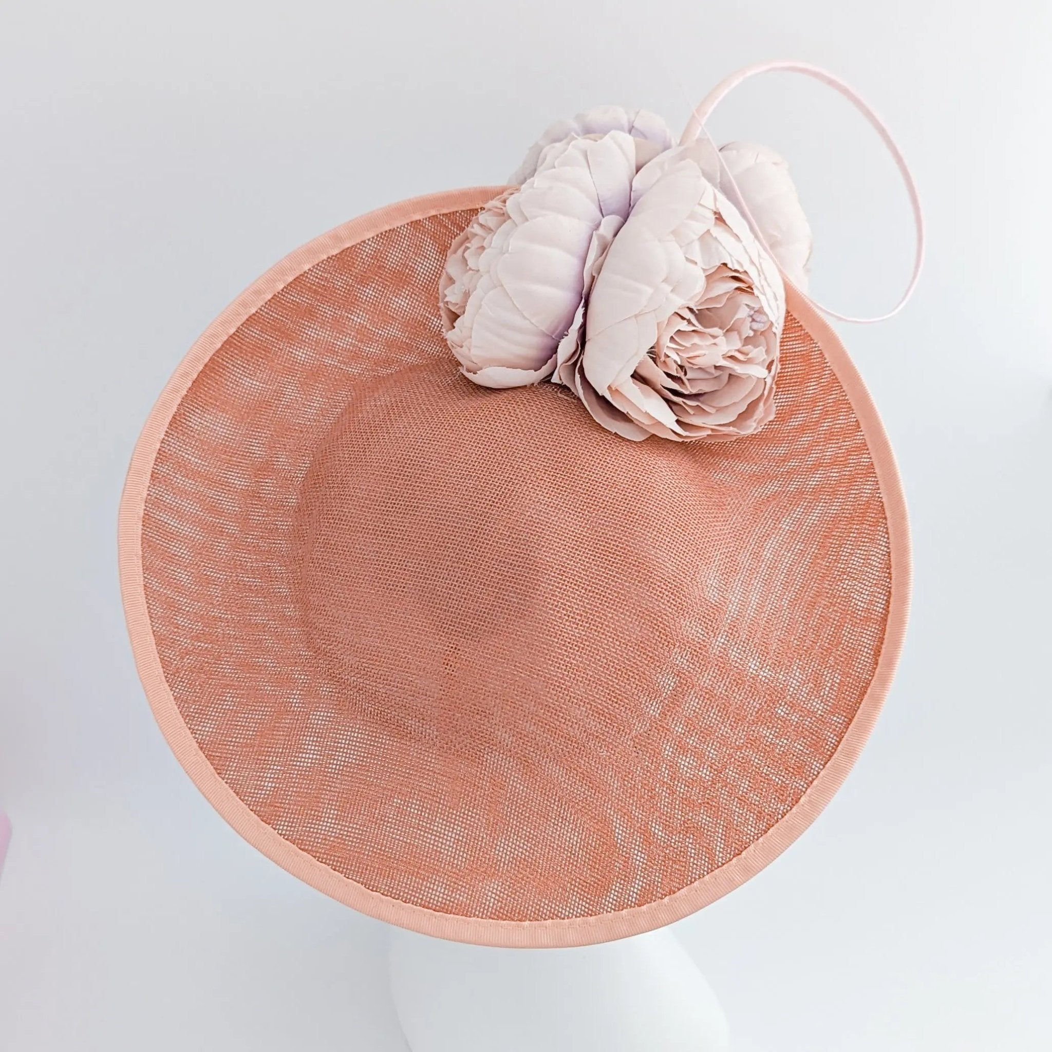 Terracotta dusty pink large flower saucer disc fascinator hat - House of Hats