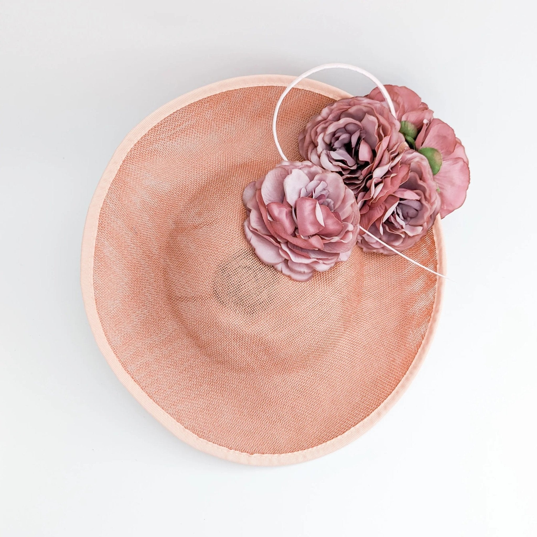 Terracotta dusty pink large flower saucer disc fascinator hat - House of Hats