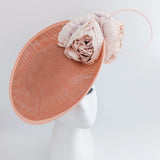 Terracotta dusty pink large flower saucer disc fascinator hat - House of Hats