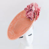 Terracotta dusty pink large flower saucer disc fascinator hat - House of Hats