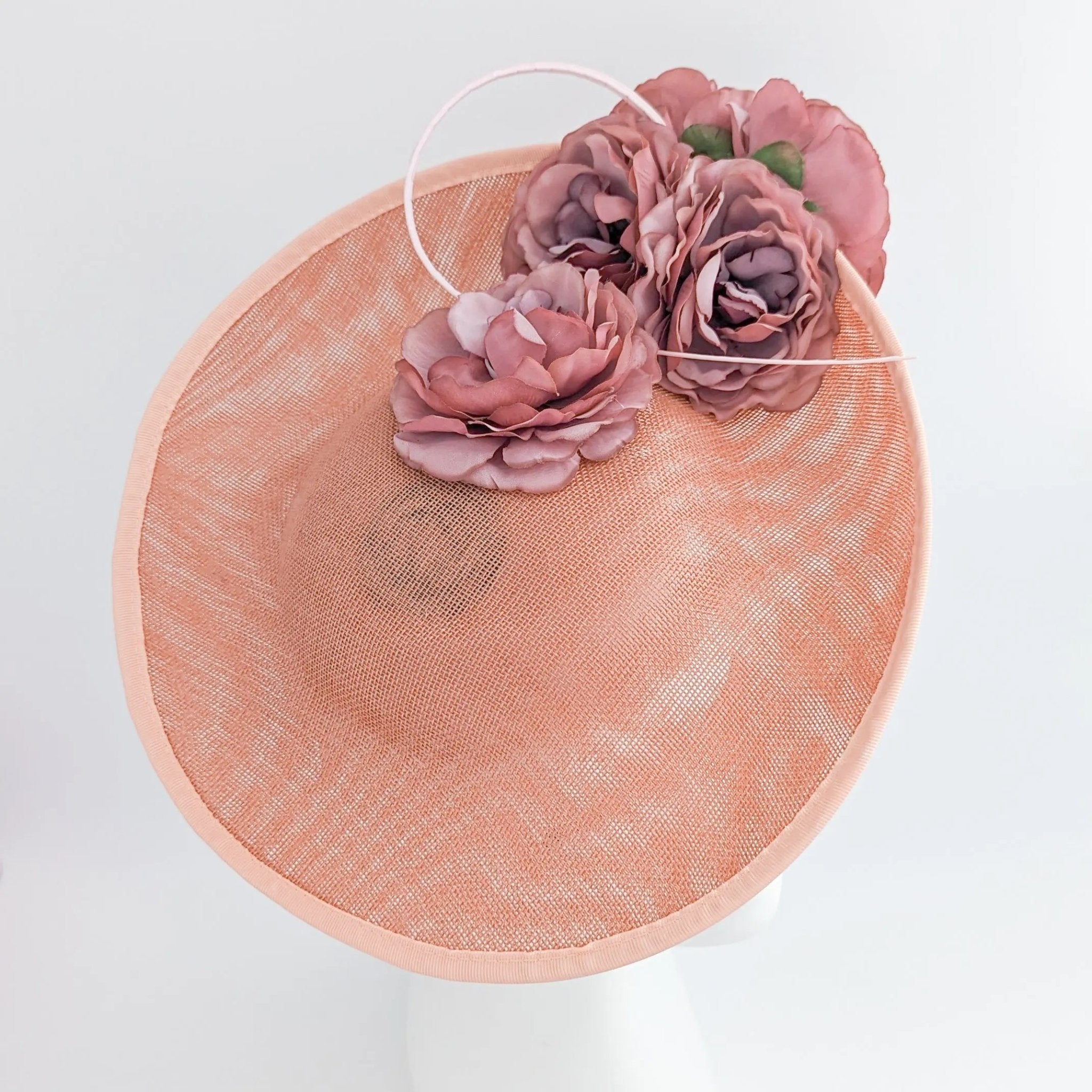 Terracotta dusty pink large flower saucer disc fascinator hat - House of Hats