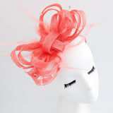 Watermelon coral crystal feather fascinator hat - House of Hats