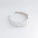 White beaded pearl padded headband fascinator - House of Hats
