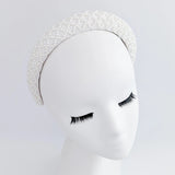 White beaded pearl padded headband fascinator - House of Hats