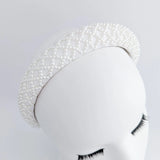 White beaded pearl padded headband fascinator - House of Hats