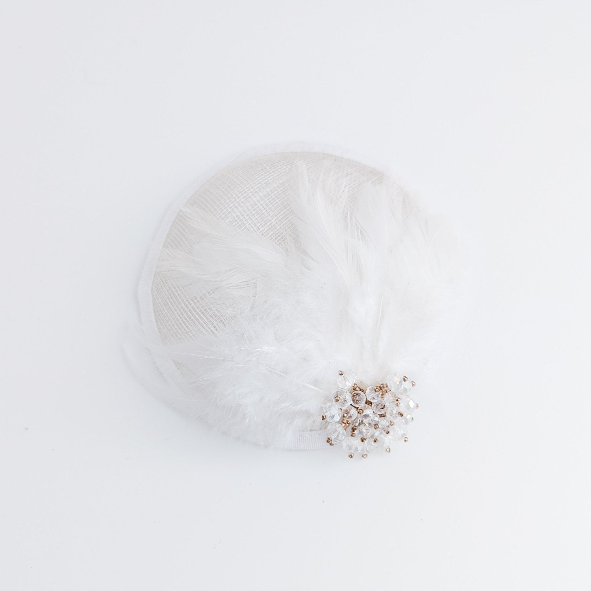 White crystal feather small fascinator wedding hat - House of Hats