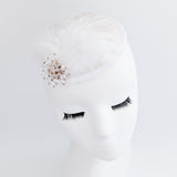 White crystal feather small fascinator wedding hat - House of Hats
