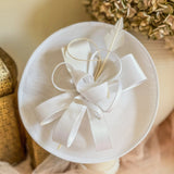White Disc Fascinator Hat with Feather - House of Hats
